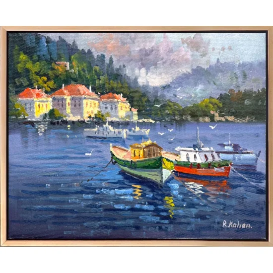 Denizle Komşu Evler Yağlı Boya Tablosu