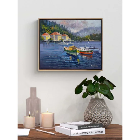 Denizle Komşu Evler Yağlı Boya Tablosu