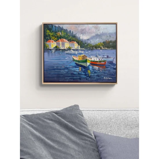 Denizle Komşu Evler Yağlı Boya Tablosu