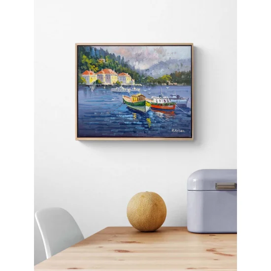 Denizle Komşu Evler Yağlı Boya Tablosu