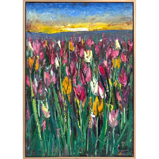 Lale Bahçesinde Sabah Yağlı Boya Tablosu
