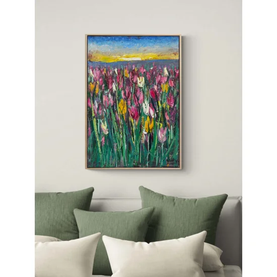 Lale Bahçesinde Sabah Yağlı Boya Tablosu