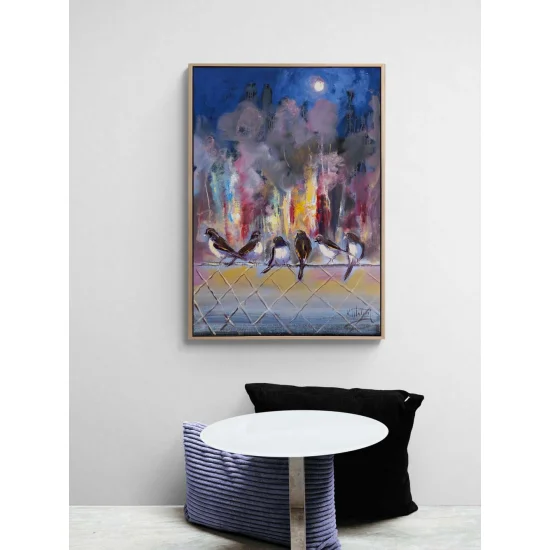 Şehirde Bekleyiş Yağlı Boya Tablosu