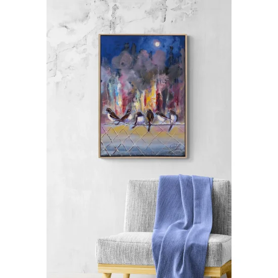 Şehirde Bekleyiş Yağlı Boya Tablosu