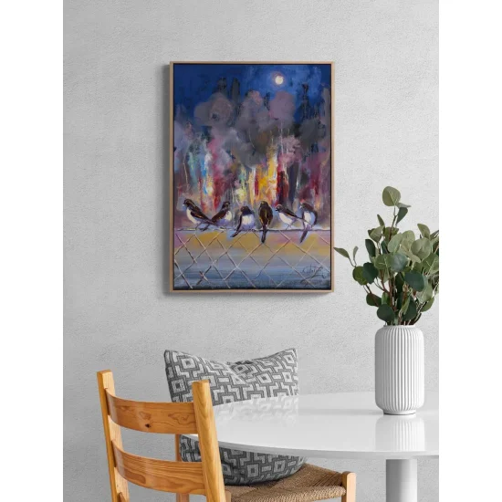 Şehirde Bekleyiş Yağlı Boya Tablosu