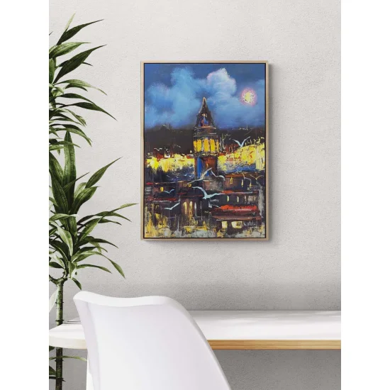 Gece Mavisinde Galata Yağlı Boya Tablosu