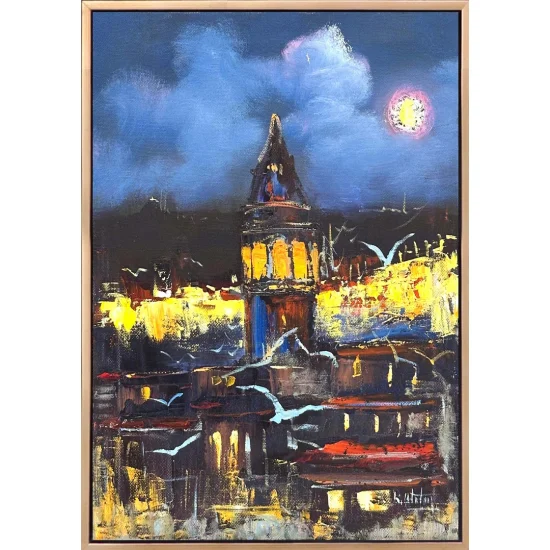 Gece Mavisinde Galata Yağlı Boya Tablosu