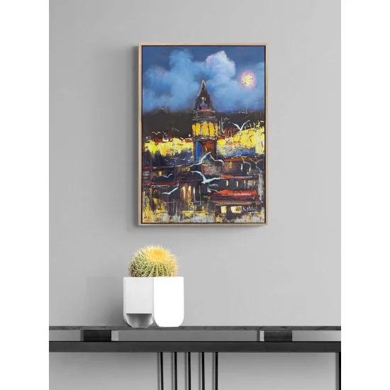 Gece Mavisinde Galata Yağlı Boya Tablosu