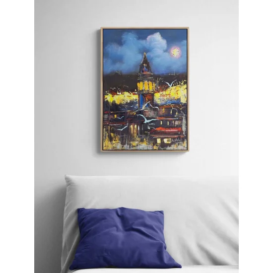 Gece Mavisinde Galata Yağlı Boya Tablosu