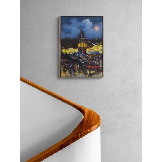 Gece Mavisinde Galata Yağlı Boya Tablosu