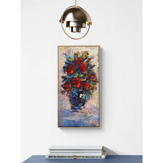 Kırmızı Güller Vazoda Yağlı Boya Tablosu
