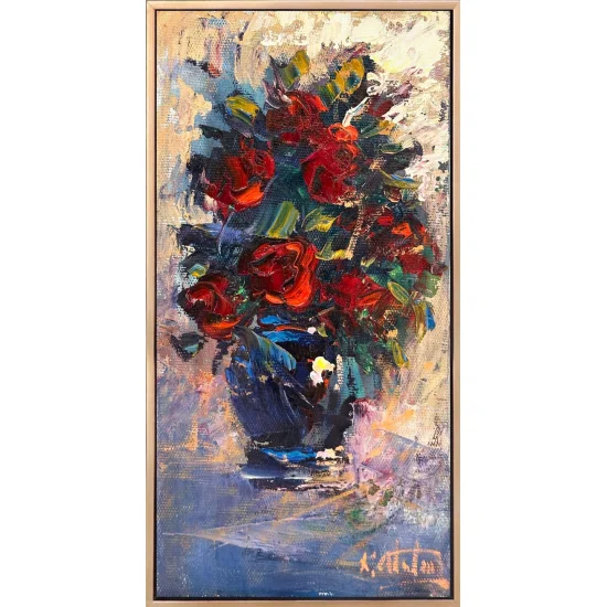 Kırmızı Güller Vazoda Yağlı Boya Tablosu