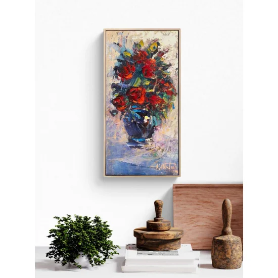 Kırmızı Güller Vazoda Yağlı Boya Tablosu