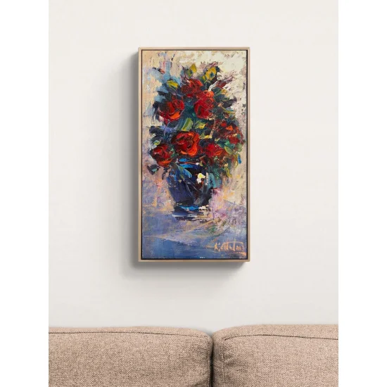 Kırmızı Güller Vazoda Yağlı Boya Tablosu