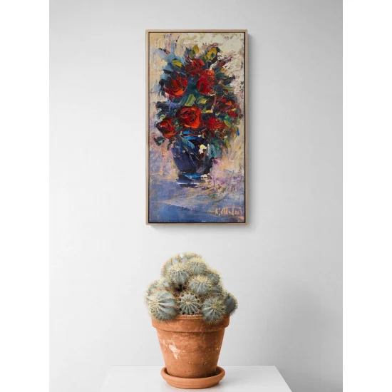 Kırmızı Güller Vazoda Yağlı Boya Tablosu