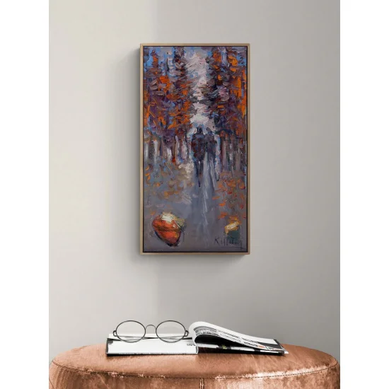 Güz Zamanın Yürüyüş Yağlı Boya Tablosu