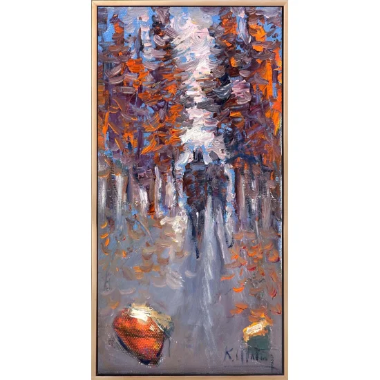 Güz Zamanın Yürüyüş Yağlı Boya Tablosu