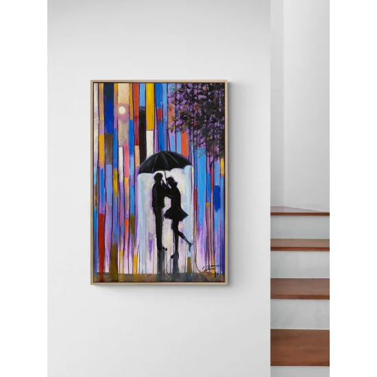 Yağmurun Ritminde Aşk Yağlı Boya Tablosu