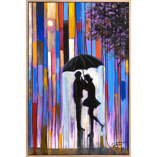 Yağmurun Ritminde Aşk Yağlı Boya Tablosu