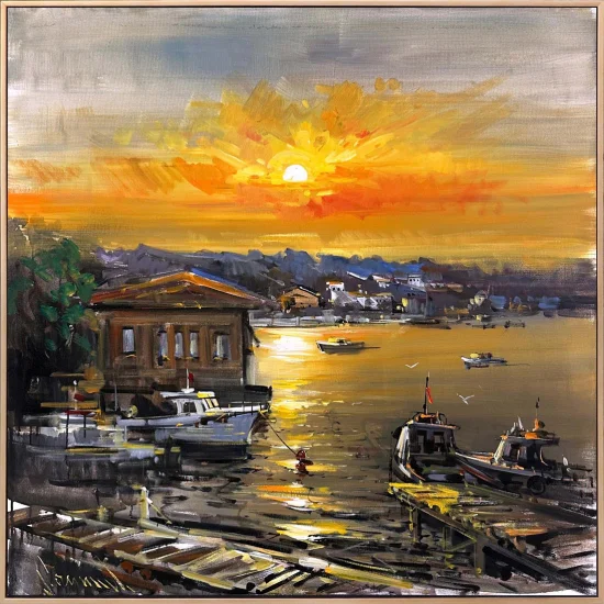 Çengelköyde Günbatımı Yağlı Boya Tablosu