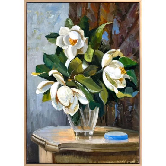 Calm Magnolias in a Vase Oil Painting