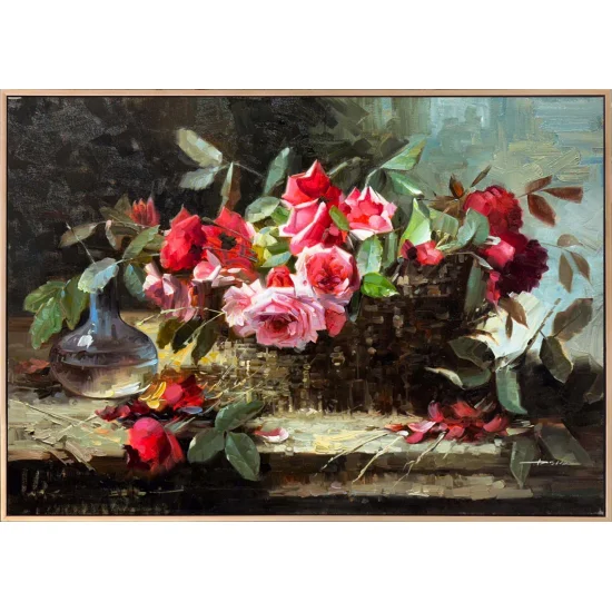 A Basket of Roses Oil Painting