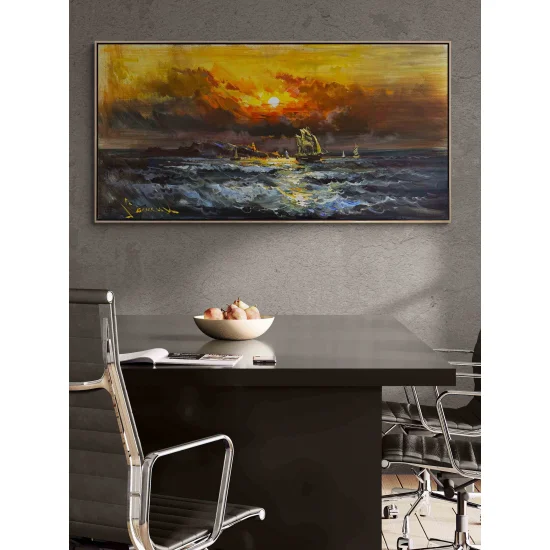 Kızıl Gökyüzünde Yolculuk Yağlı Boya Tablosu