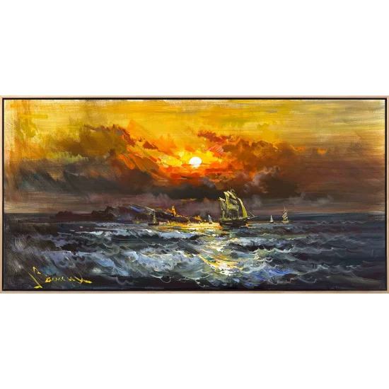 Kızıl Gökyüzünde Yolculuk Yağlı Boya Tablosu