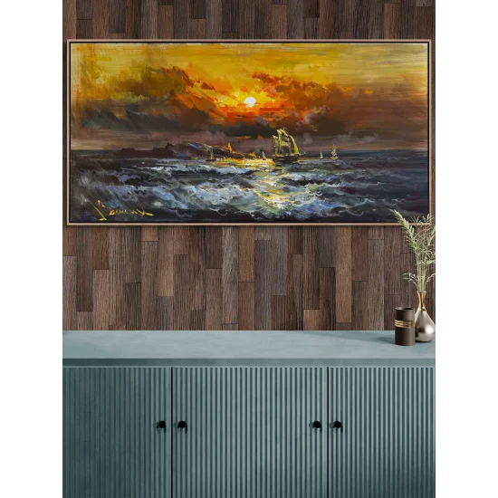 Kızıl Gökyüzünde Yolculuk Yağlı Boya Tablosu