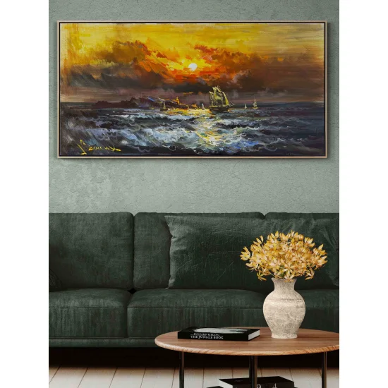 Kızıl Gökyüzünde Yolculuk Yağlı Boya Tablosu