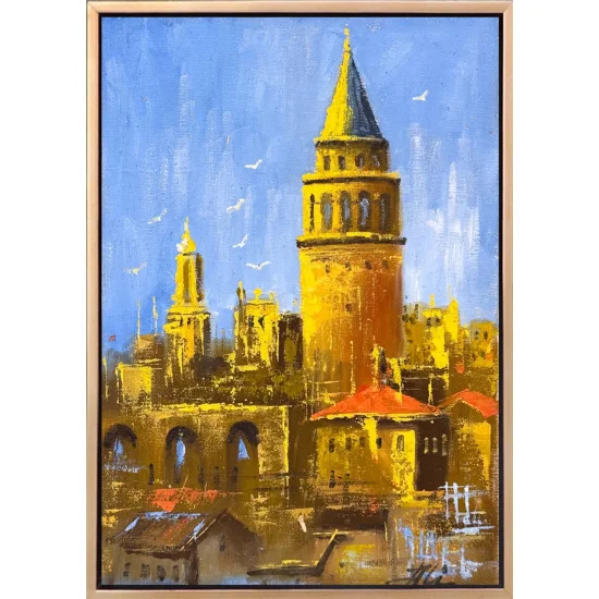 Galata Kulesi İzinde Yağlı Boya Tablosu