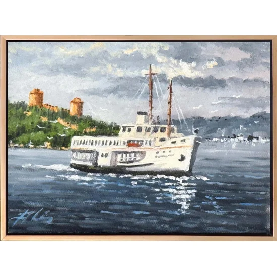 Eski İstanbul Vapurunda Yağlı Boya Tablosu