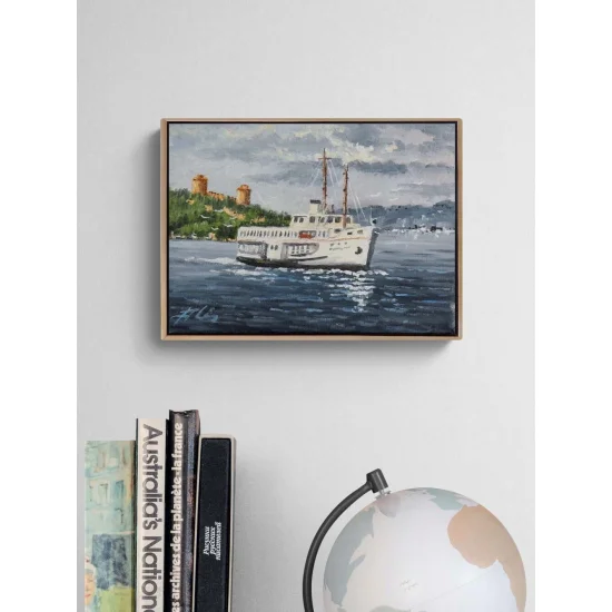 Eski İstanbul Vapurunda Yağlı Boya Tablosu