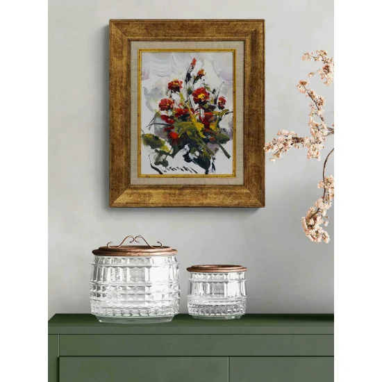 Kırmızı Çiçek Buketi Yağlı Boya Tablosu