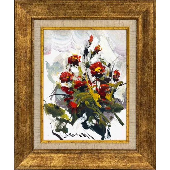 Kırmızı Çiçek Buketi Yağlı Boya Tablosu