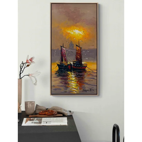Boats on the Crimson Horizon Oil Painting