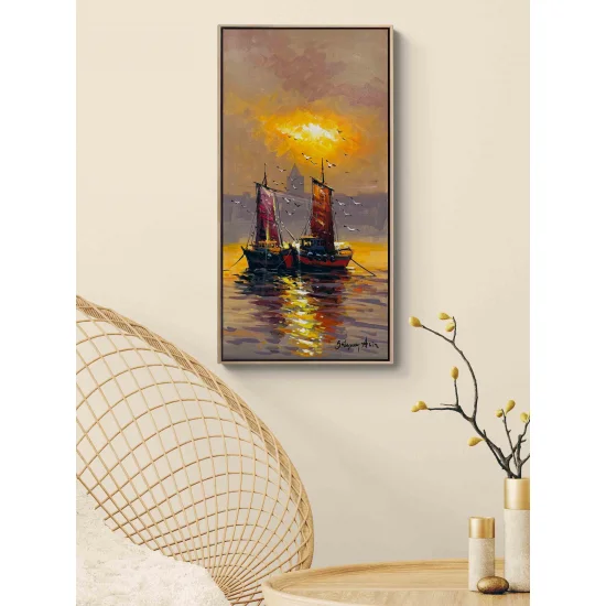 Boats on the Crimson Horizon Oil Painting