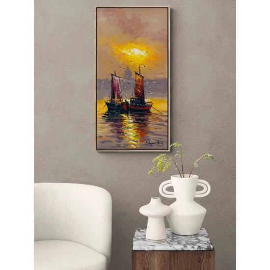 Boats on the Crimson Horizon Oil Painting