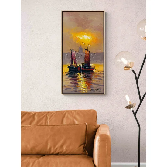 Boats on the Crimson Horizon Oil Painting