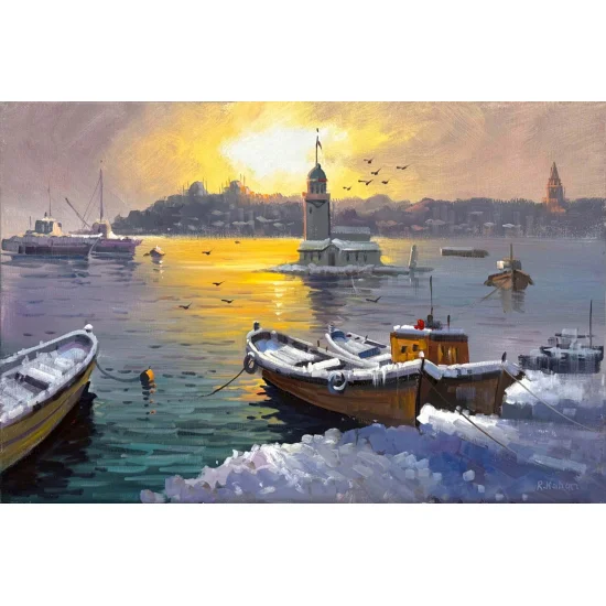 Eski İstanbul’da Kış Yağlı Boya Tablosu