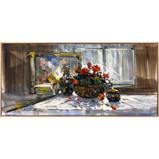 Pencere Önünde Güller Yağlı Boya Tablosu