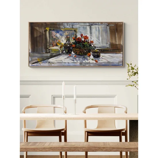 Pencere Önünde Güller Yağlı Boya Tablosu