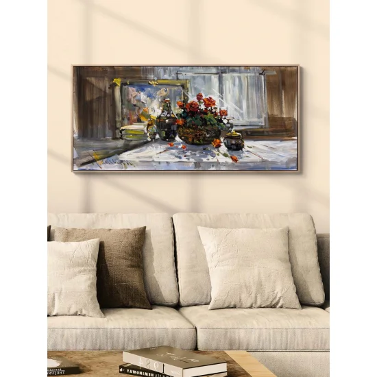 Pencere Önünde Güller Yağlı Boya Tablosu