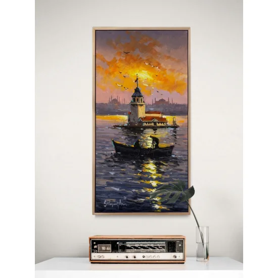 Yaz Akşamı Kız Kulesi Yağlı Boya Tablosu