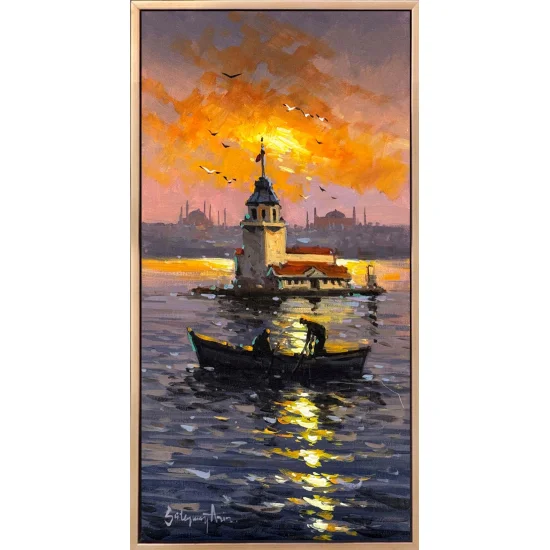 Yaz Akşamı Kız Kulesi Yağlı Boya Tablosu