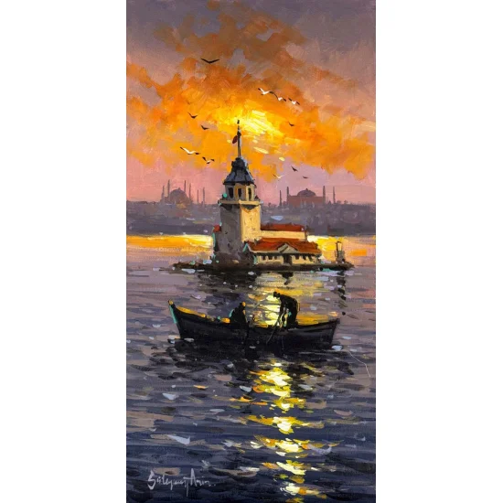 Yaz Akşamı Kız Kulesi Yağlı Boya Tablosu