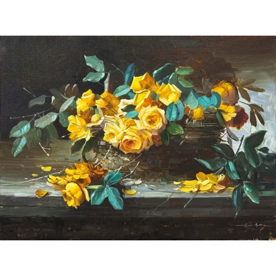 Hatıralarla Sarı Güller Yağlı Boya Tablosu
