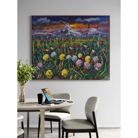 Akşam Vakti Kır Bahçesi Yağlı Boya Tablosu