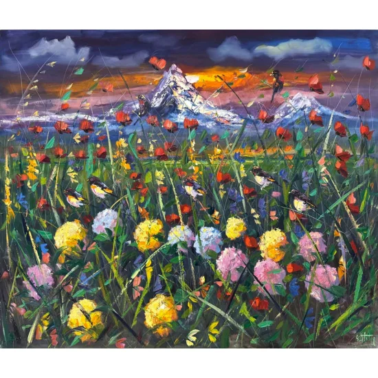 Akşam Vakti Kır Bahçesi Yağlı Boya Tablosu