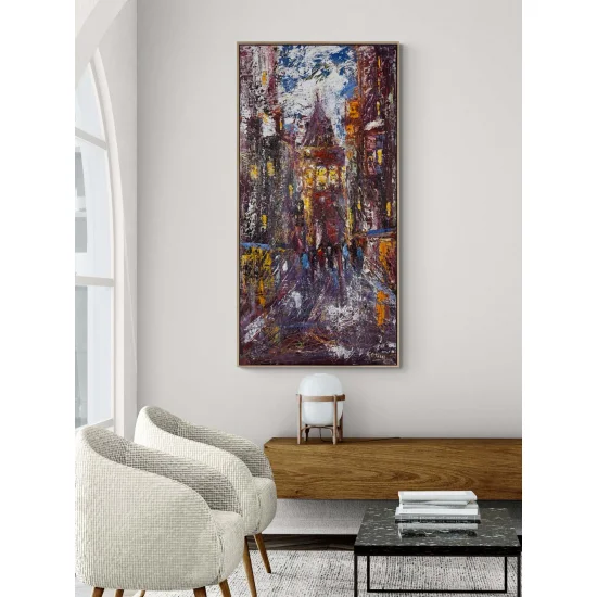 Şehrin Arasında Galata Yağlı Boya Tablosu